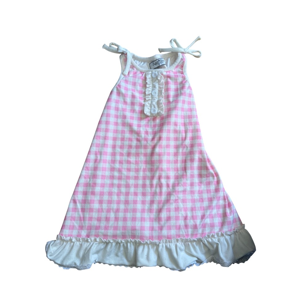 Sugar Bee Clothing Co. pink gingham print checkered girls dress sleeveless